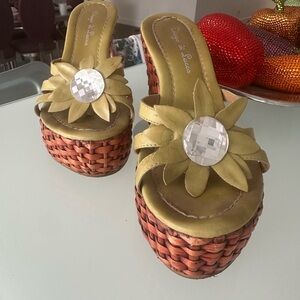 Diego de Luca Brazil basket platform wedge green sunflower Swarovski crystal 7